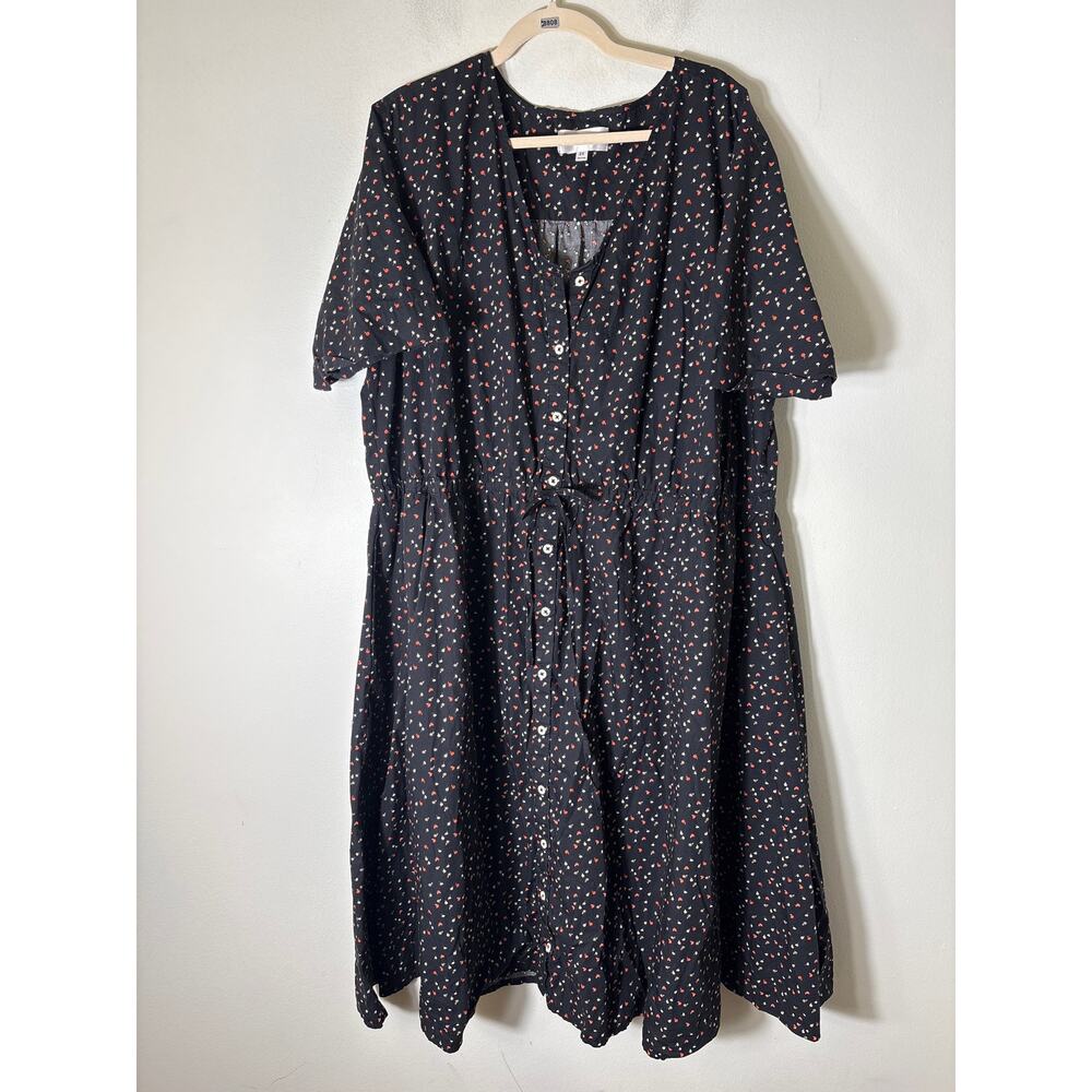 TRADLANDS Black Floral Short Sleeve Cotton Button Up Maxi Dress Sz 3X